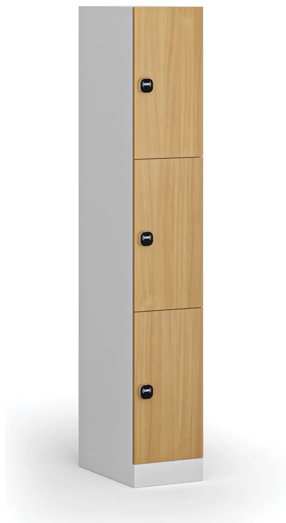 Šatníková skrinka s úložnými boxmi, 3 boxy, 1850 x 300 x 500 mm, zámok s čítačkou RFID kariet, laminované dvere, buk