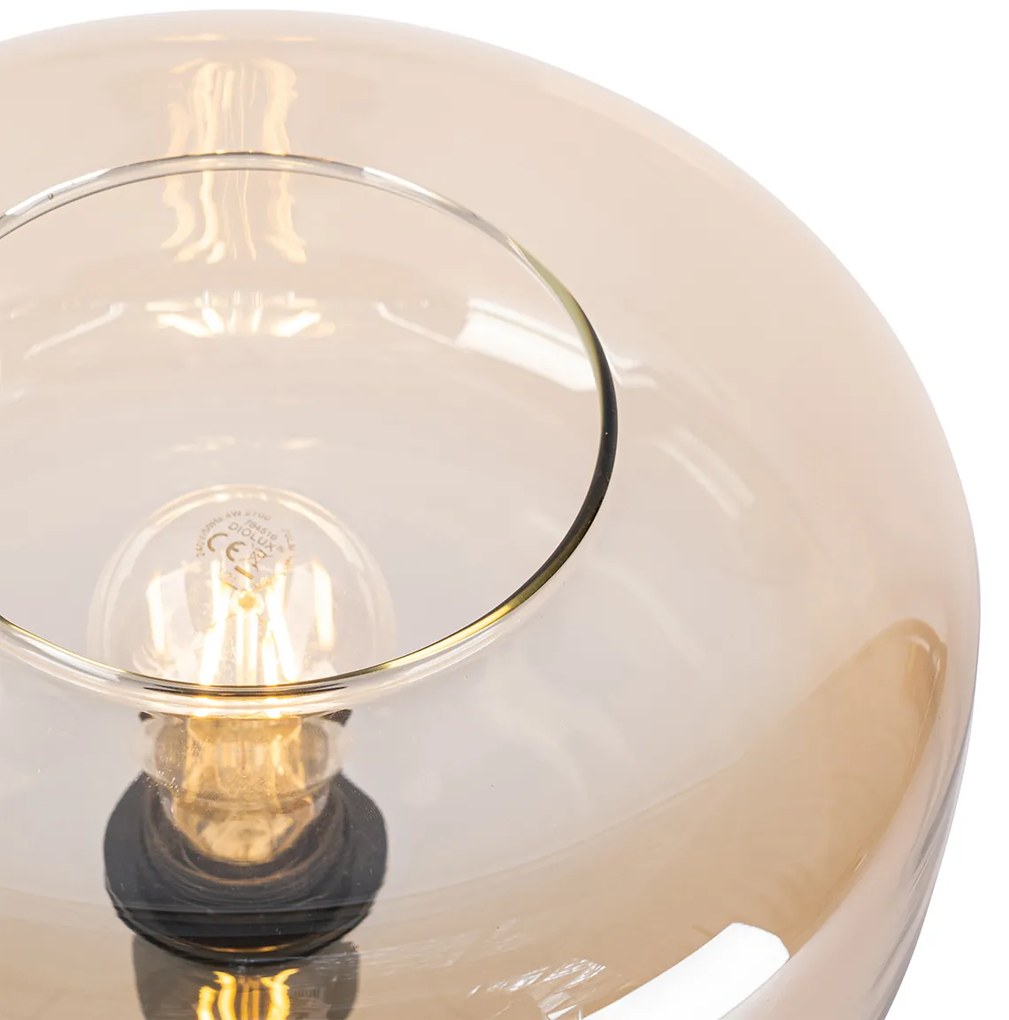 Art Deco stolná lampa čierna s jantárovým sklom - Bizle