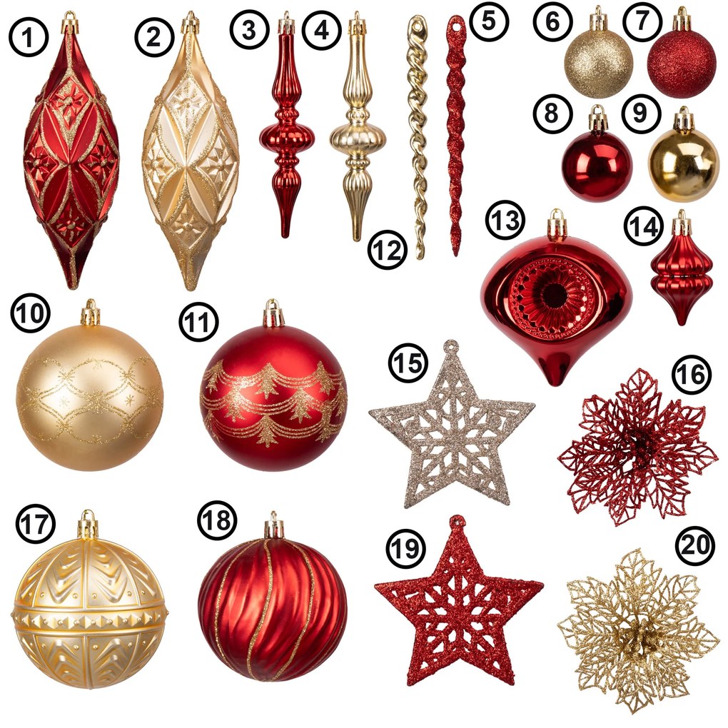 Sada 70 ks vánočních baněk MARIEN červená/zlatá