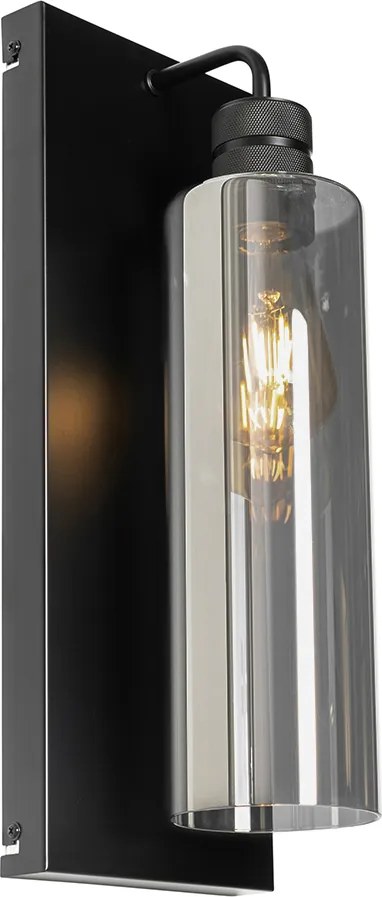 Moderná nástenná lampa čierna s dymovým sklom - Stavelot
