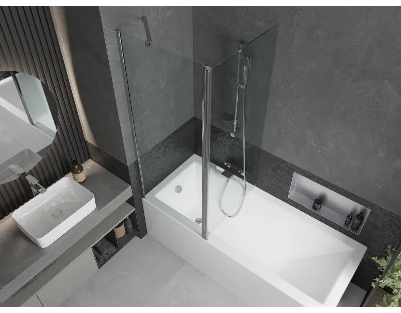 Mexen Flip, vaňová zástena 1-krídlová 140 x 150 cm, otočné krídlo, 6 mm číre sklo, chrómový profil, 894-140-101-01-00