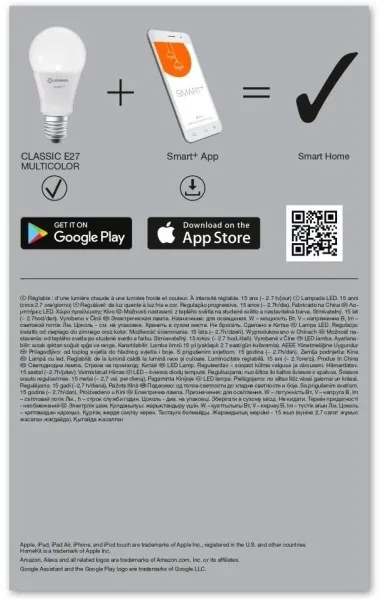 SADA 3x LED RGBW Stmievateľná žiarovka SMART+ E27/9,5W/230V 2700K-6500K - Ledvance