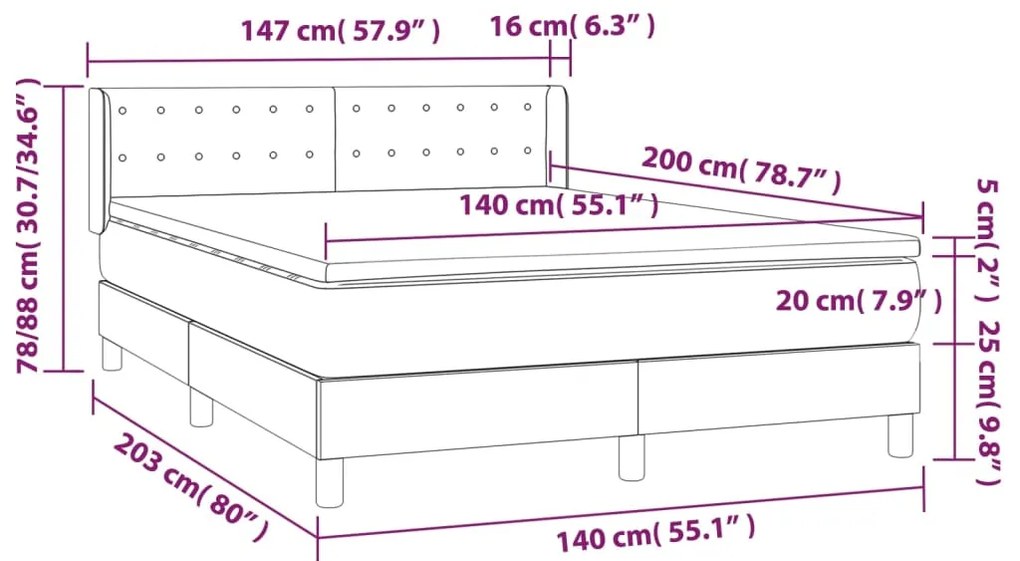 Posteľný rám boxspring s matracom krémový 140x200 cm látka