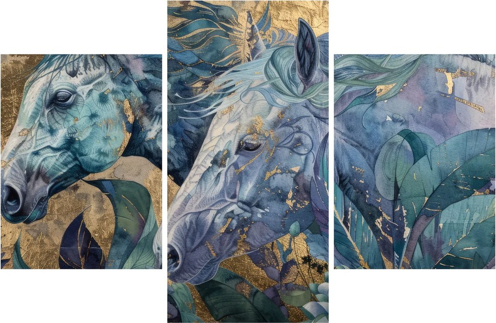 Obraz - Kone so zlatým pozadím (90x60 cm)