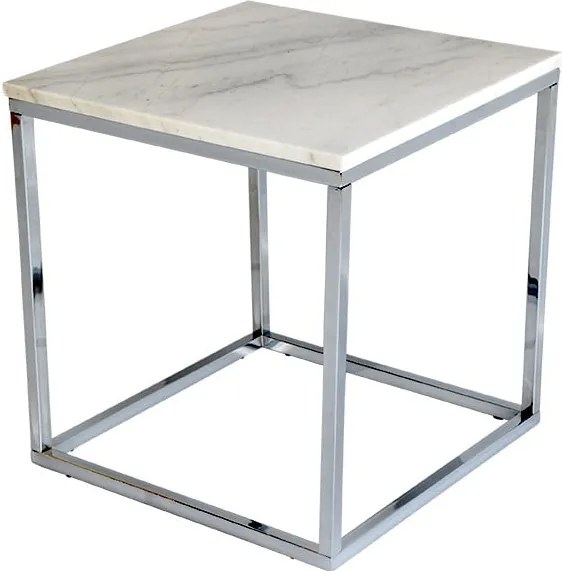 Biely mramorový odkladací stolík s chrómovanou podnožou RGE Accent, šírka 50 cm