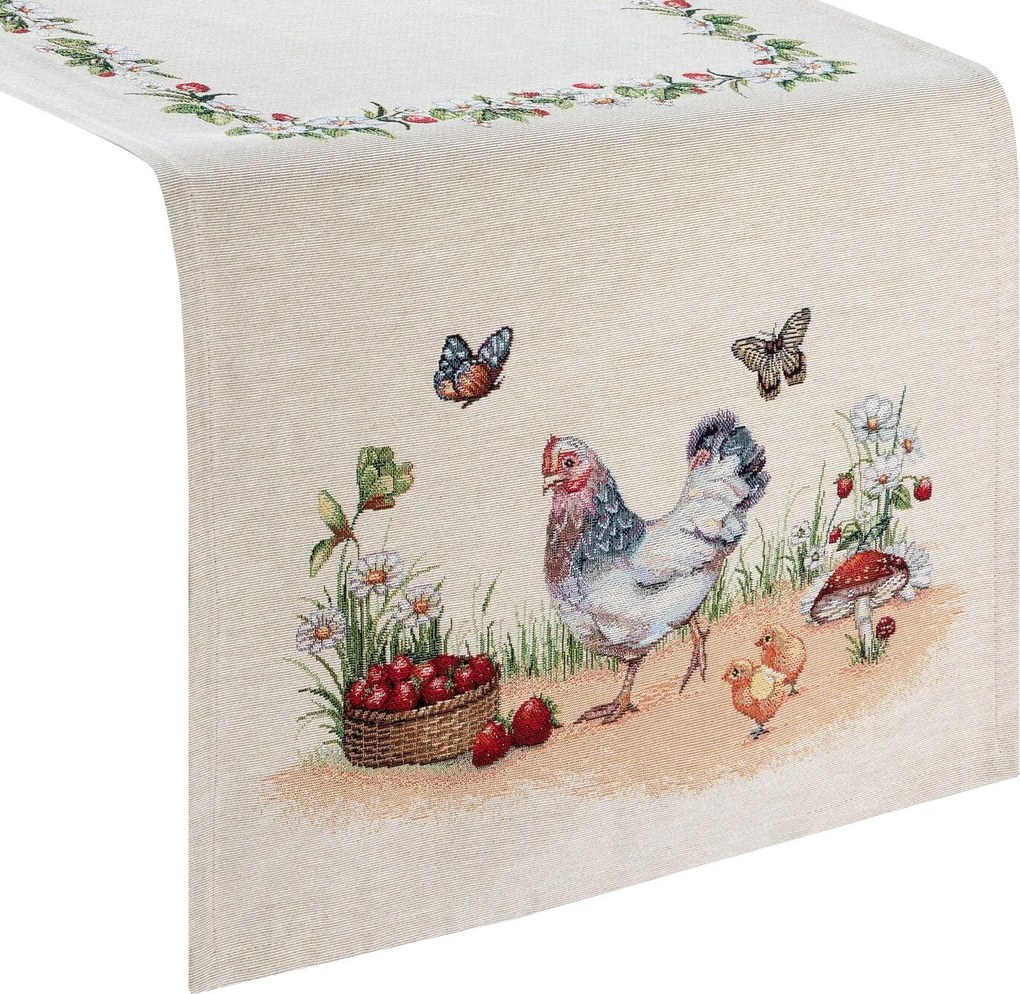 GOBELÍNOVÝ BEHÚŇ NA STÔL FOWL 45X140 CM VZOROVANÁ