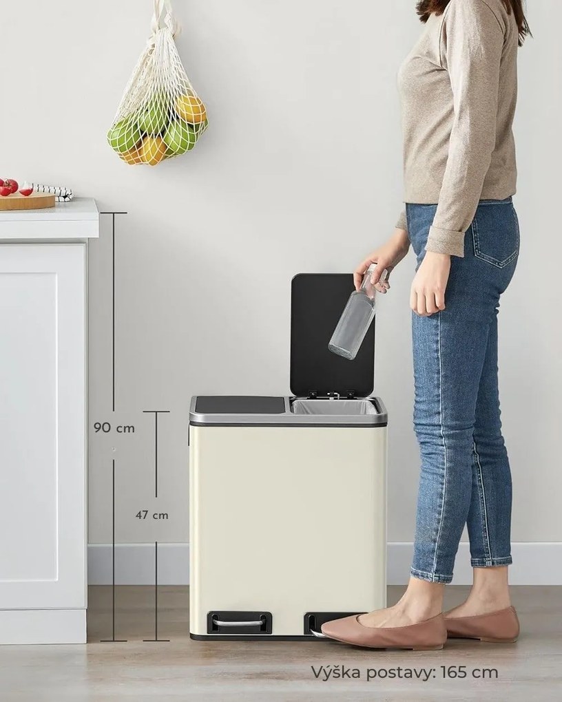 Kôš na separovanie odpadu SORT 30l (2×15l), béžová/strieborná/čierna SongmicsHome