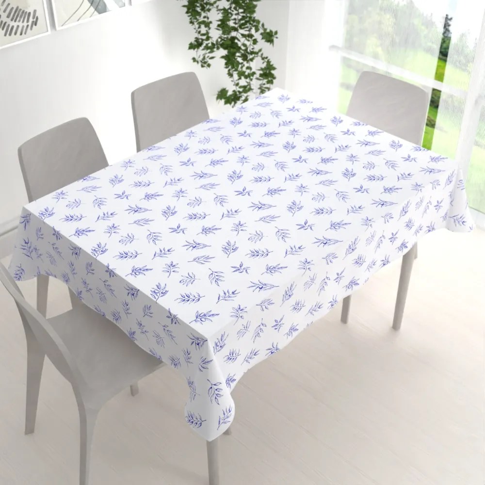 Biante Teflónový obdĺžnikový obrus TF-114 Modré olivové vetvičky na bielom 100x140 cm