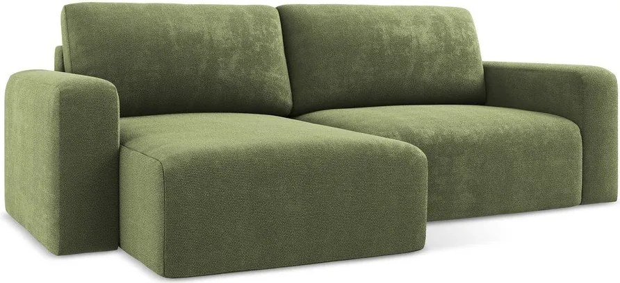 Zelená ženilková rozkladacia/s úložným priestorom rohová pohovka (ľavý roh/s leňoškou) Kona – Makamii