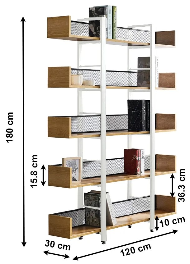 Regál Kilis Typ 2 - biela / čierna / akácia