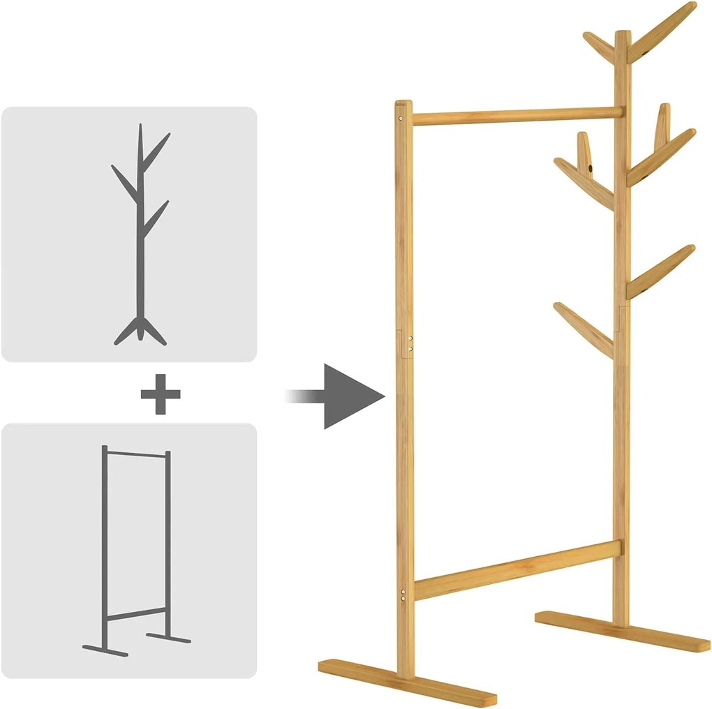 Bambusový stojan na oblečenie RADO, 66x40x163,3cm, hnedá Casaria