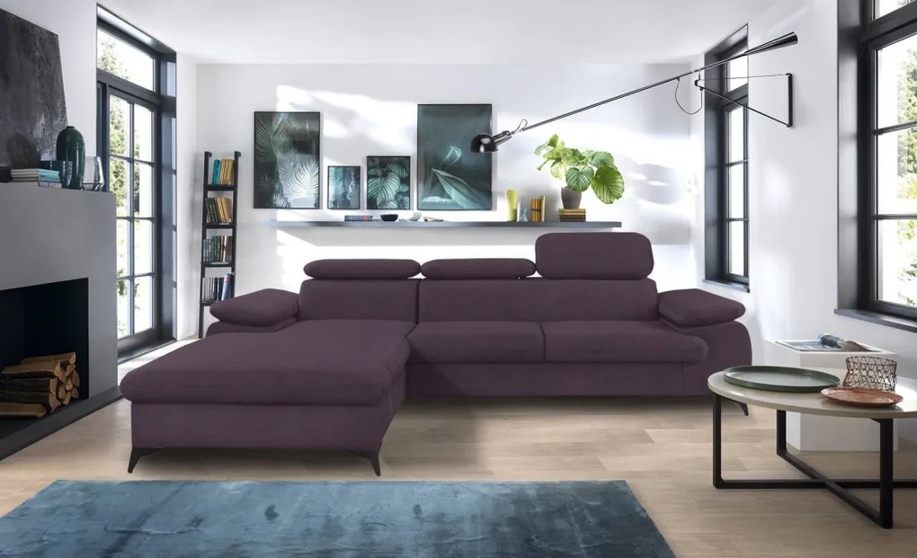 Rohová sedacia súprava Scala, hroznová ružovo-fialová látka, ľavý roh