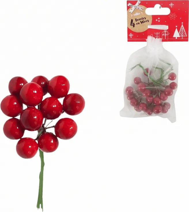 Vianočná dekorácia na drôtiku BERRIES 9 cm, červená
