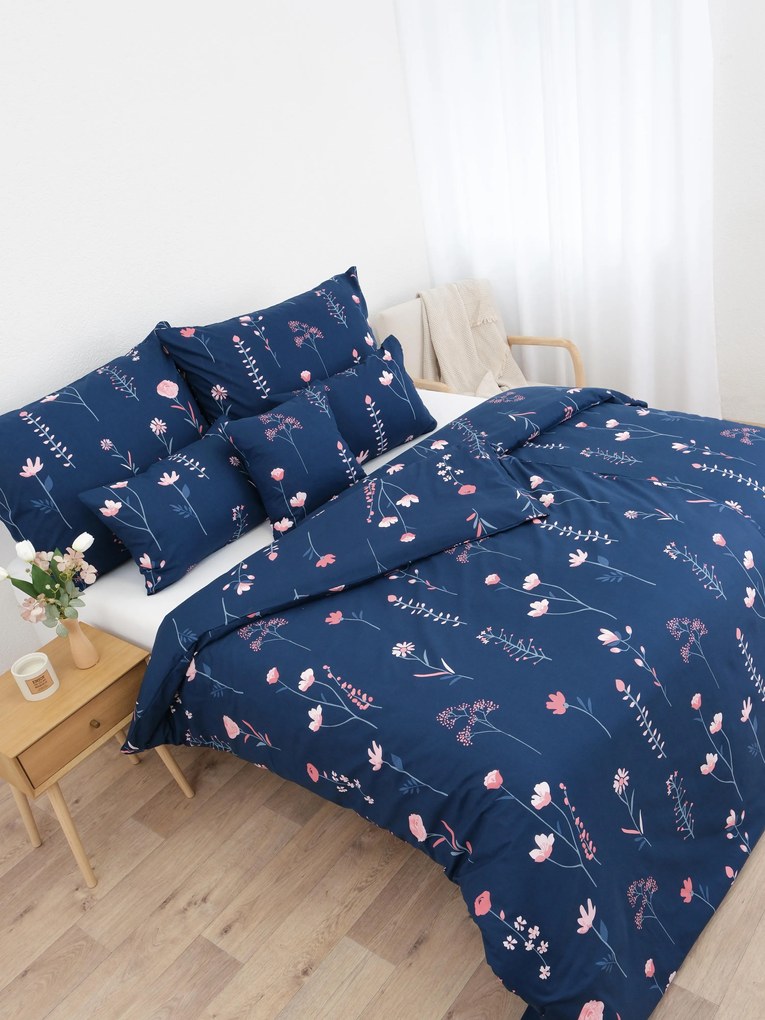 Francúzske bavlnené obliečky Renforcé - Vlčie maky tmavo modré