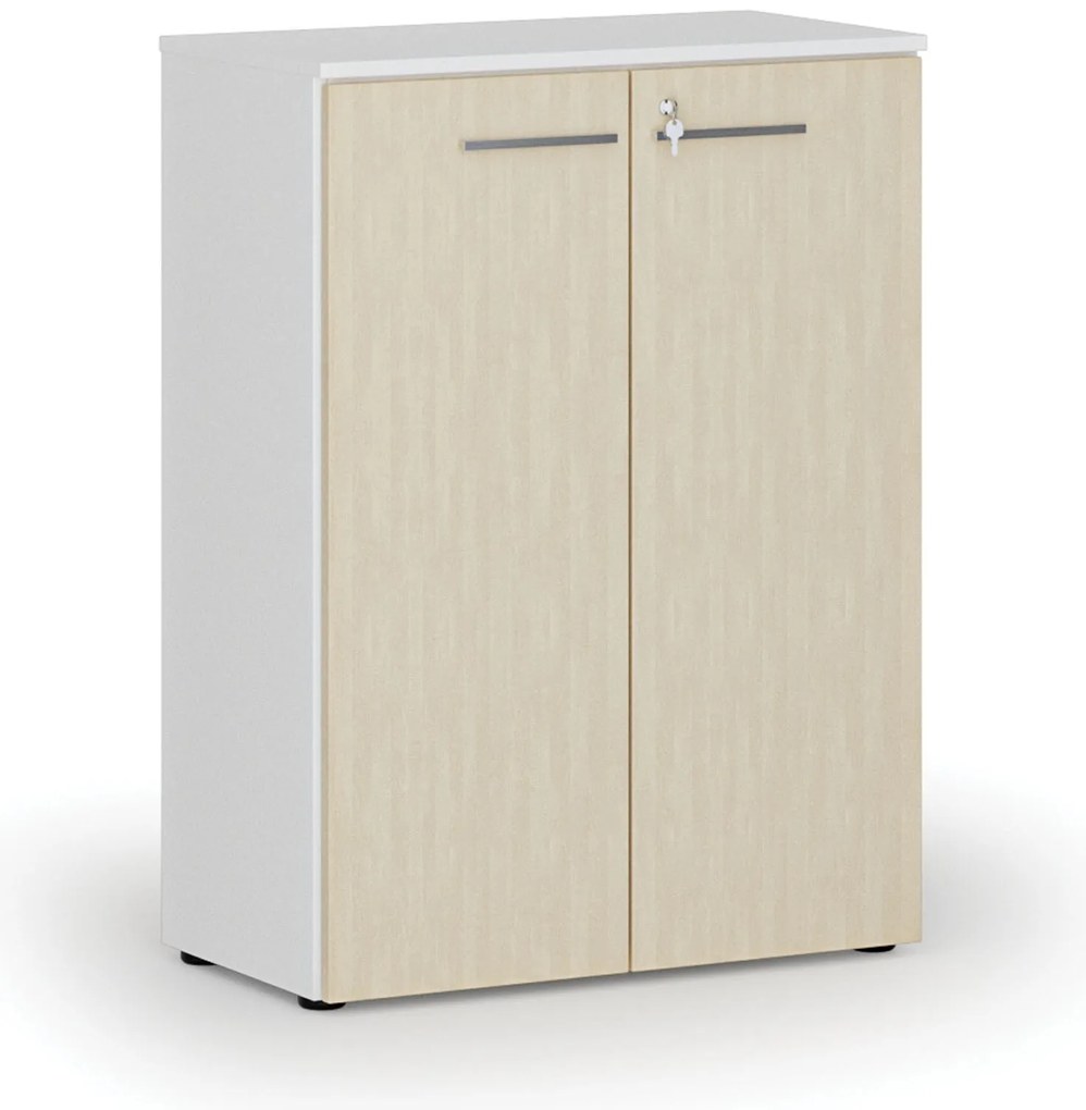 Kancelárska skriňa s dverami PRIMO WHITE, 800 x 420 x 1087 mm, biela/breza