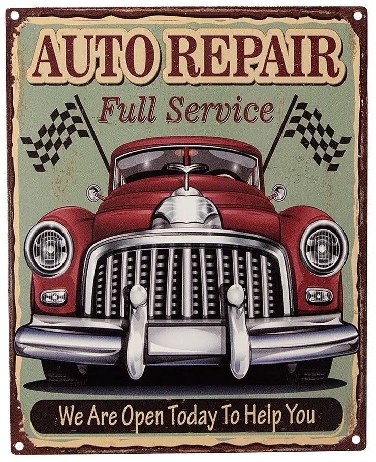 Farebná antik nástenná kovová ceduľa Auto Repair - 20*1*25 cm
