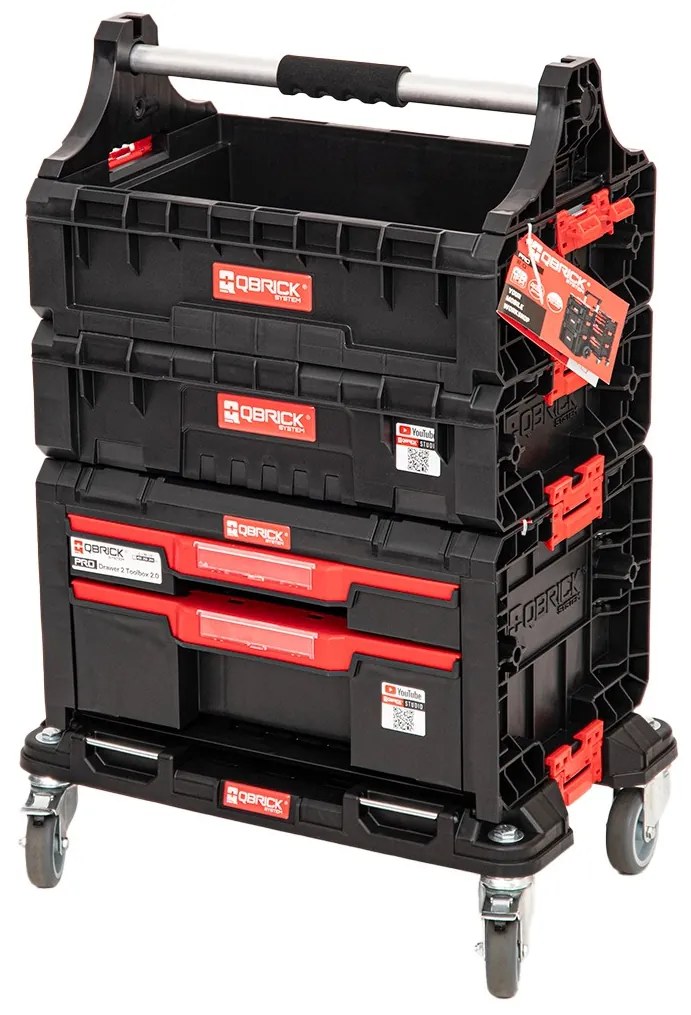 Modulárny dielenský set s podsedékom Qbrick System PRO so zásuvkami a priehradkou