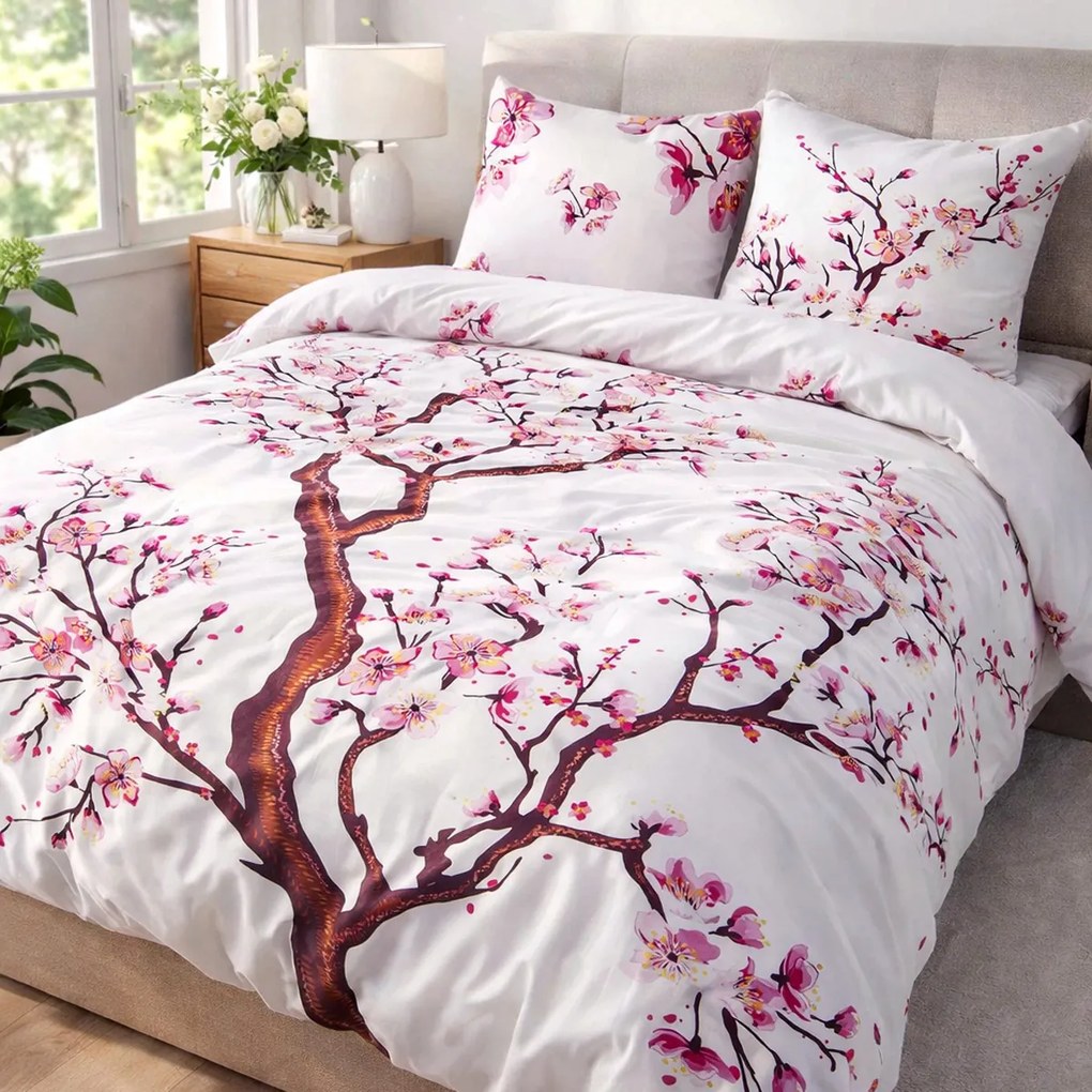 SATÉNOVÉ OBLIEČKY PANEL 180X200 CM, 2KS 70X80 CM KVETY