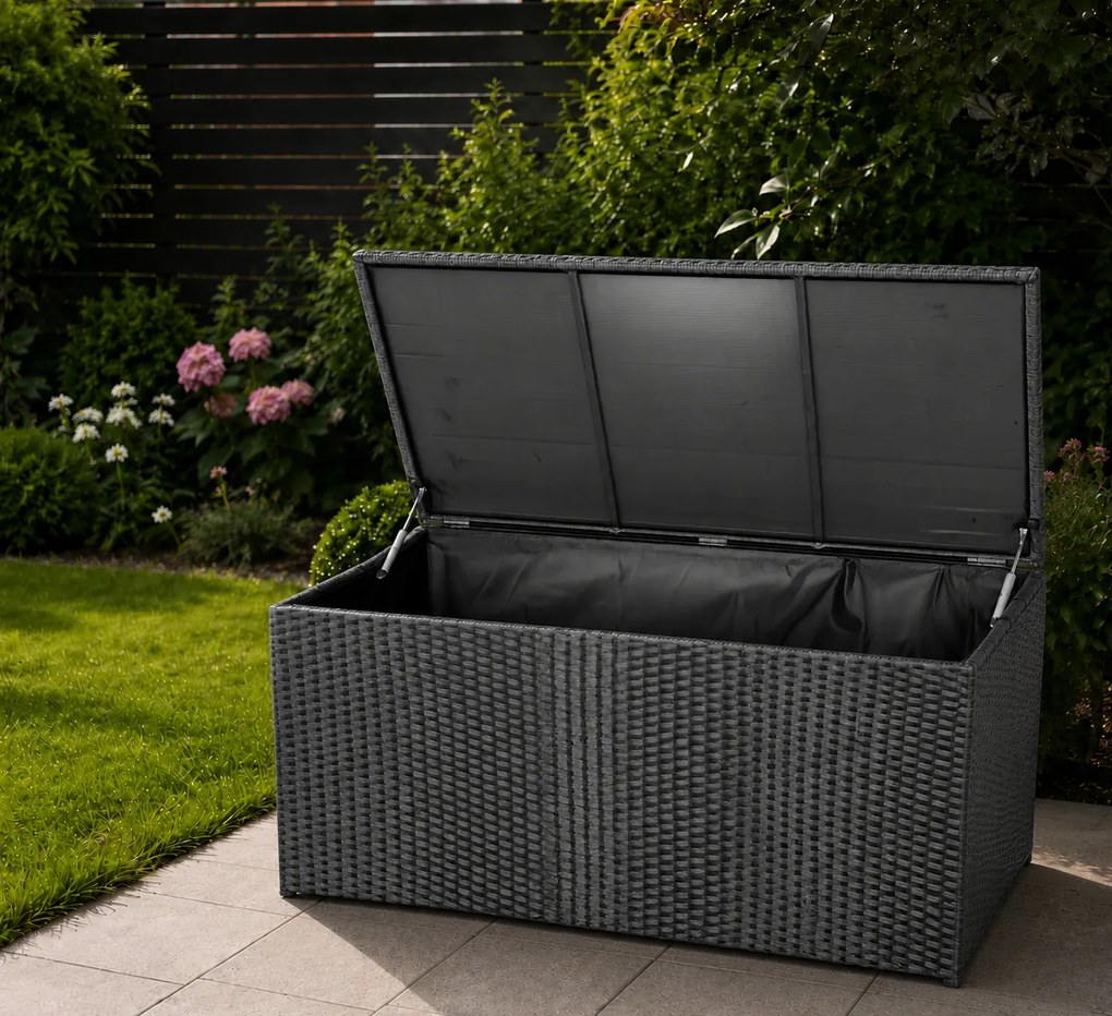 Ratanový záhradný úložný box BestBerg BBRF-B1B / 115 × 55 × 57 cm / čierna