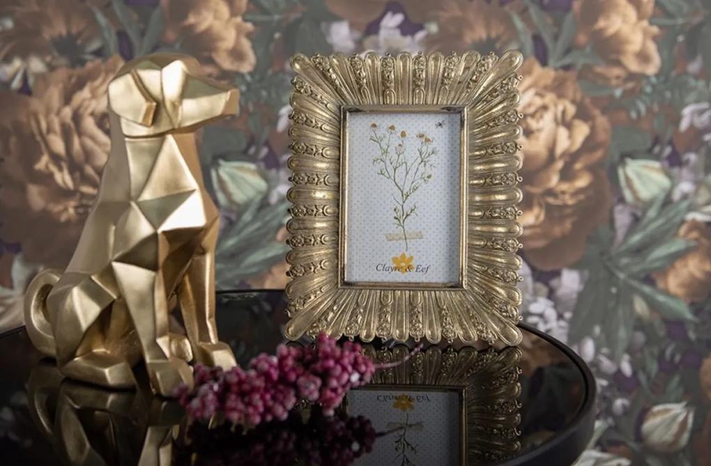 Zlatý antik fotorámik s ozdobnými kvetmi - 20*3*24 cm / 10*15 cm