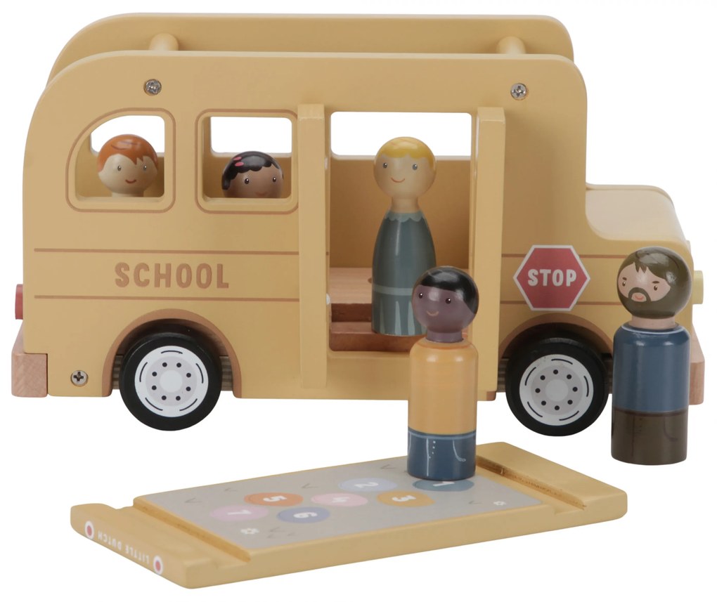 Školský autobus s figúrkami drevený
