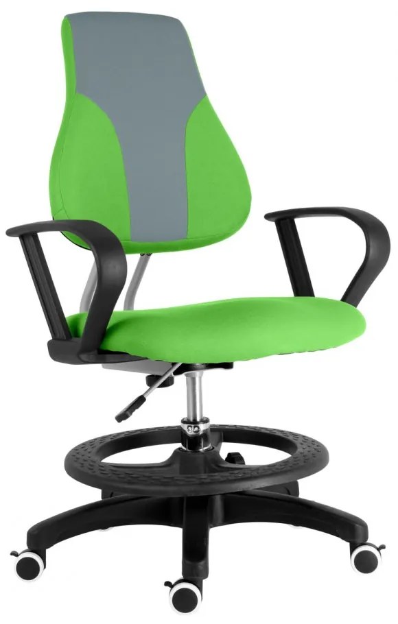 Detská rastúca stolička s podnožou BAMBINO – látka, šedo-zelená