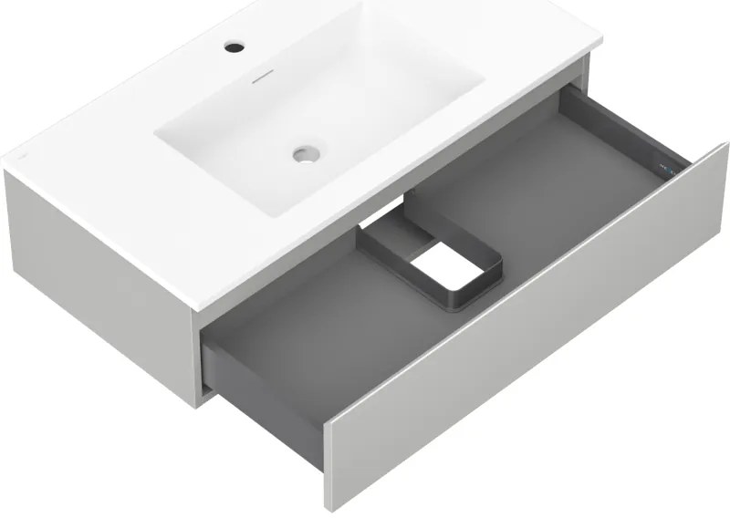 Mexen Orio, kúpeľňová skrinka 90 cm s umývadlom Otis, 1 zásuvka, šedá matná/biela matná, 91A10-09023-1-BF62-W18M01