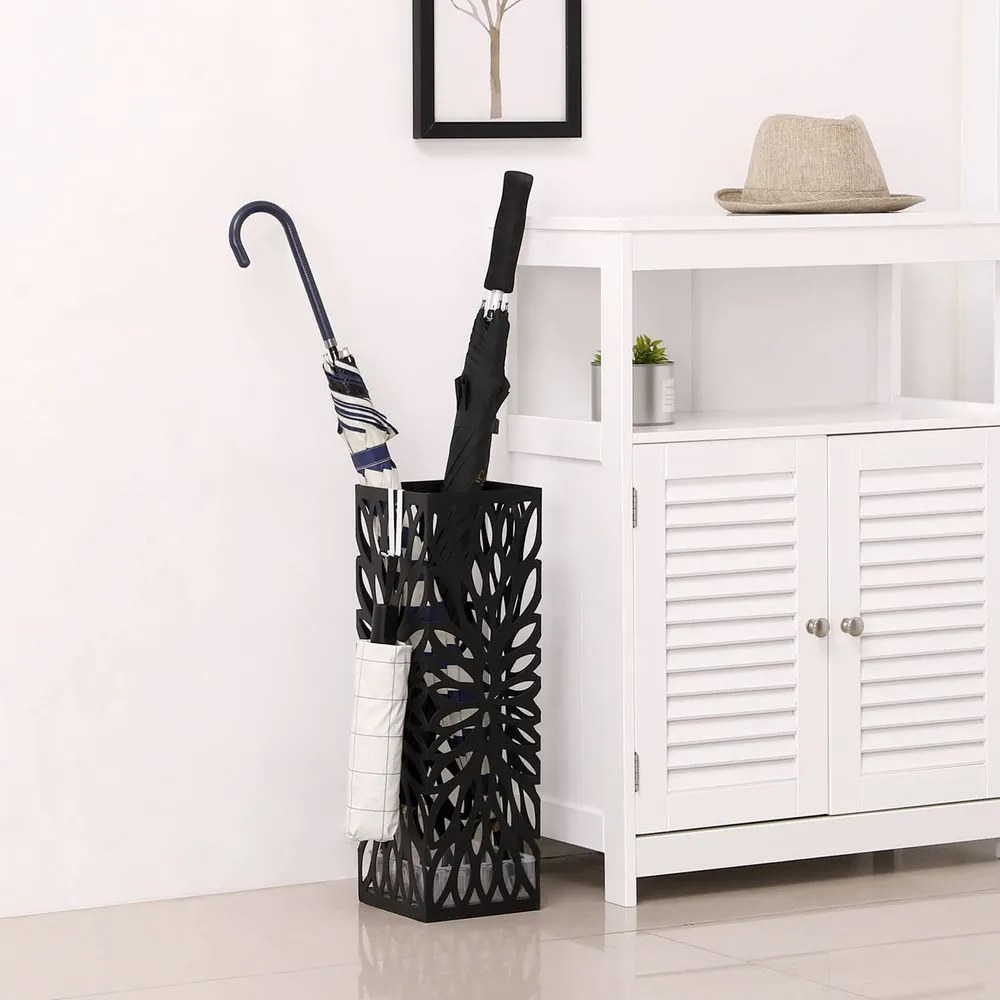 SongmicsHome Kovový stojan na dáždniky FLORE, 15,5x15,5x49cm, čierna