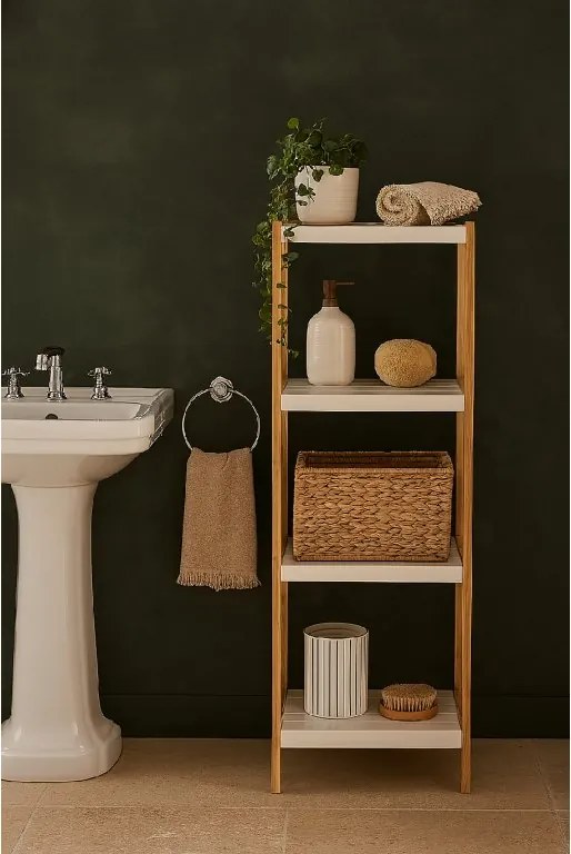 Noela Bambusový regál s policami STEPPA biela