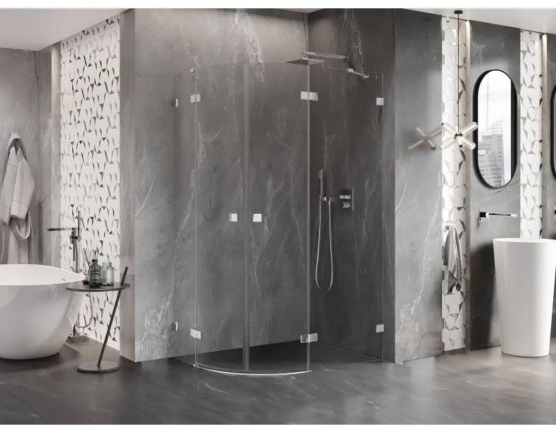 Mexen Lunar, pravý polkruhový sprchový kút 90 x 70 cm, 8mm číre sklo, chrómový profil, 833-090P-070L-01-00