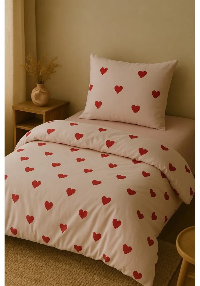 Ružové obliečky na jednolôžko/predĺžené s plachtou/3-dielne 160x220 cm Red Heart – Mila Home