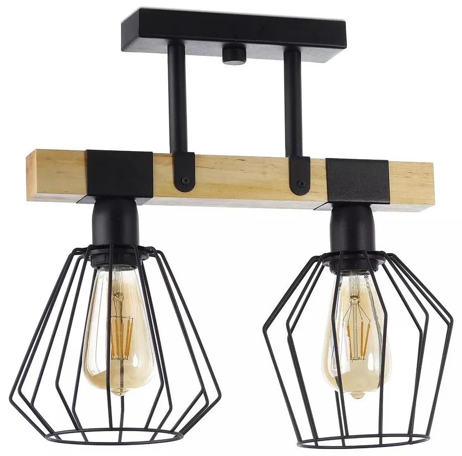 Prisadený luster CAMEROON 2xE27/60W/230V čierna/drevo