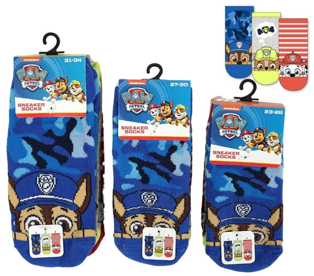 Detské ponožky PAW PATROL, 3 páry - rôzne veľkosti Veľkosť: 31 - 34