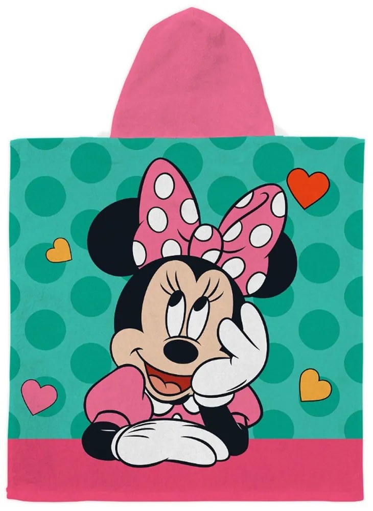 DETSKÝ BAVLNENÝ PONČO UTERÁK S KAPUCŇOU MINNIE 60X120 CM VZOROVANÝ