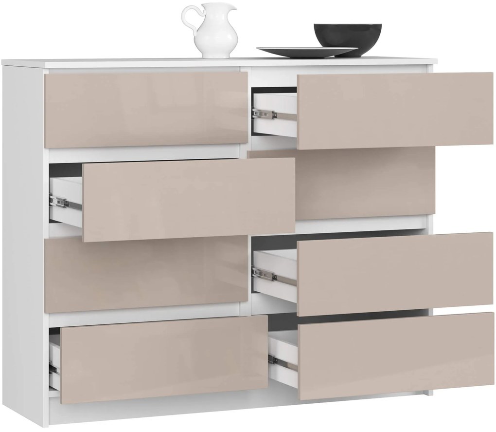 Komoda Kuba 120 cm 8 zásuviek biela/cappuccino