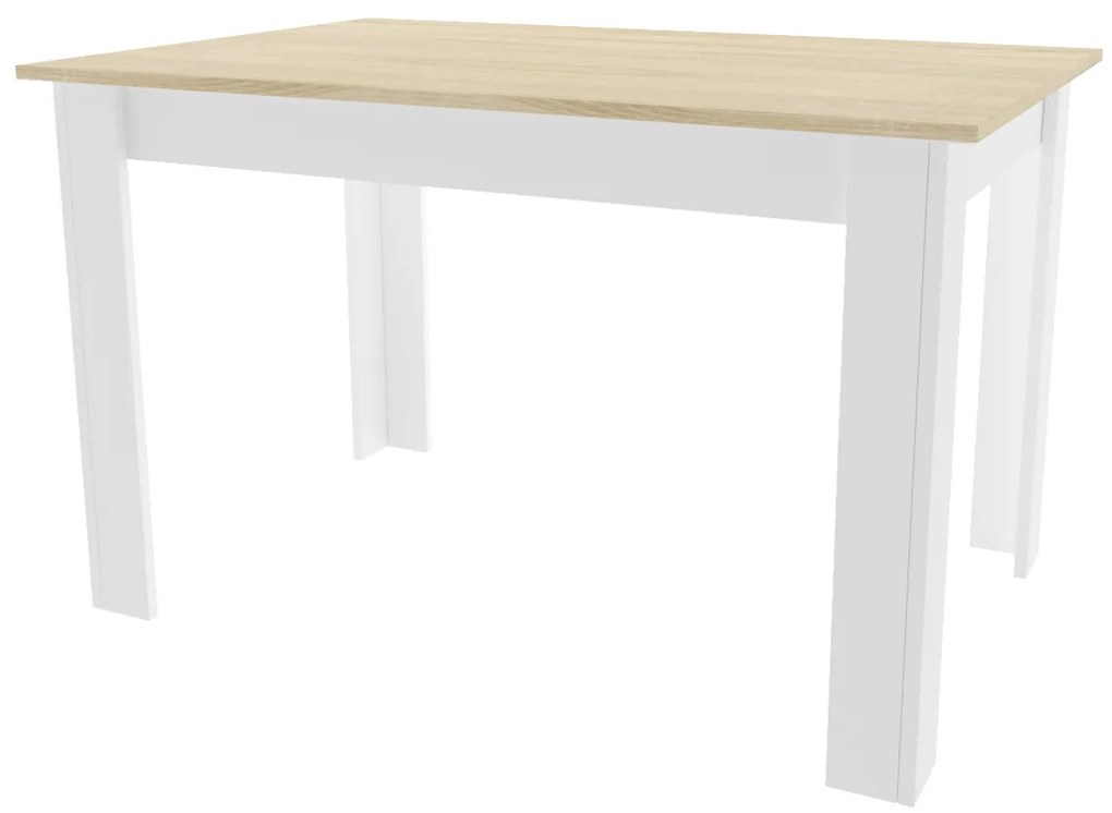 Jedálenský set 1+4, biely stôl v dekore dub sonoma MADO 120x80cm a zelené zamatové jedálenské kreslo NUGAT