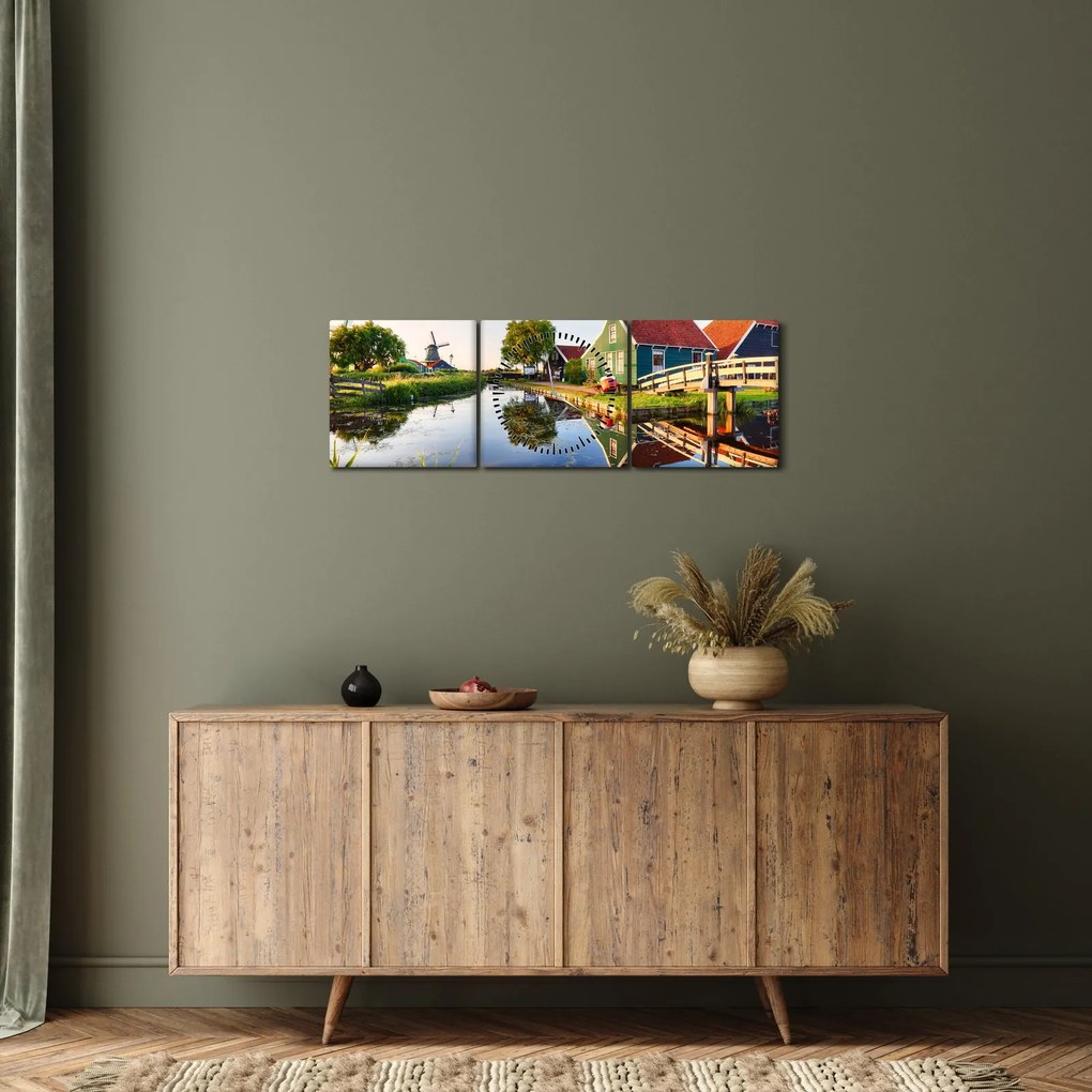 Obraz holandských mlynov (s hodinami) (90x30 cm)