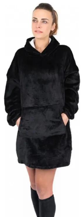 Zamatová deka s rukávmi a kapucňou VELVET SNUGGIE čierna