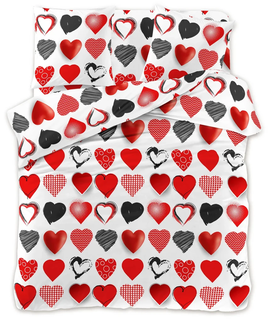 Obliečky z mikrovlákna RED AND BLACK HEARTS biele
