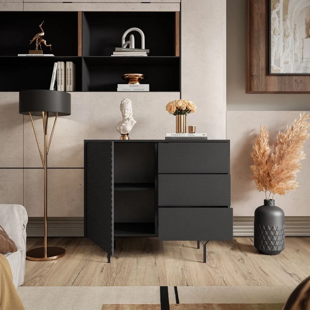 KOMODA KAREEM SO ŠUPLÍKMI ČIERNA 97 cm