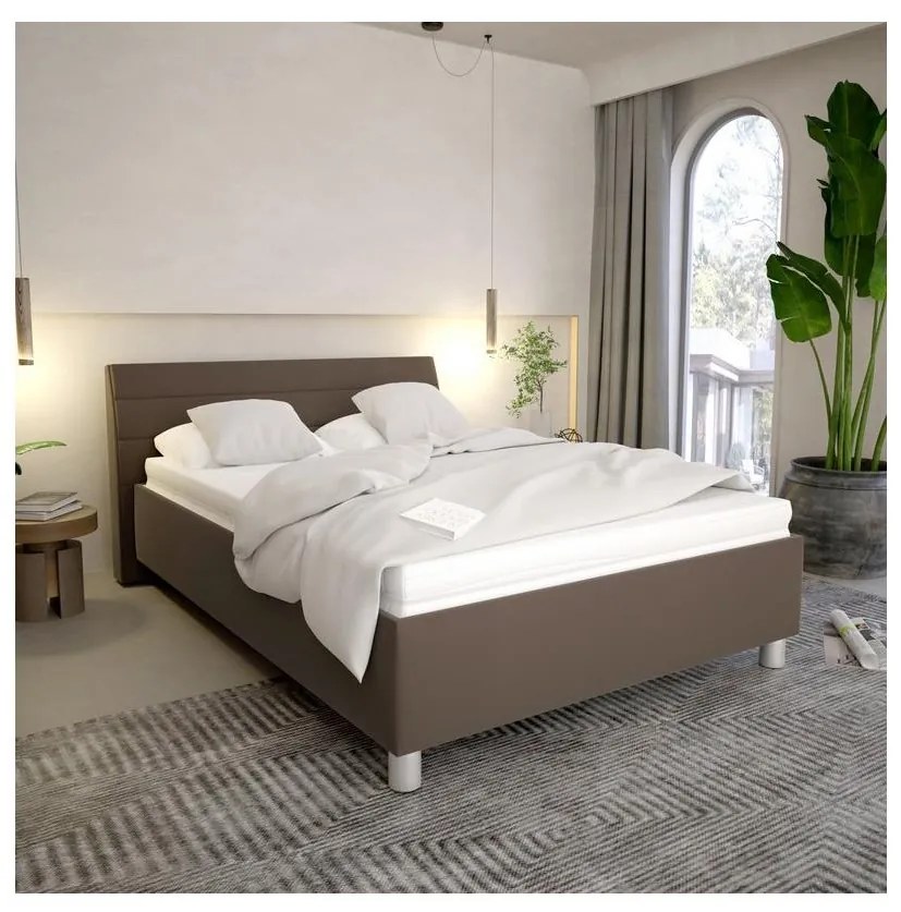 Čalúnená posteľ s úložným priestorom a matracom DALMA 140x200 cm sivá/hnedá