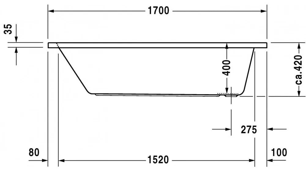 DURAVIT D-Code akrylátová pravouhlá vaňa s odtokom zboku, 1700 x 700 mm, 700098000000000