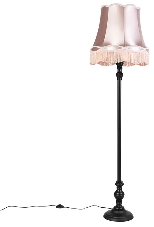 Stojaca lampa čierna s tienidlom v štýle babičky ružovej farby - Classico
