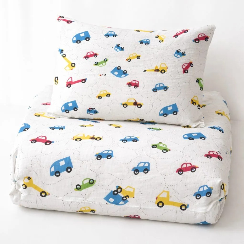Mušelínové obliečky Autíčko TiaHome - Detský set 130x90cm + 65x45cm