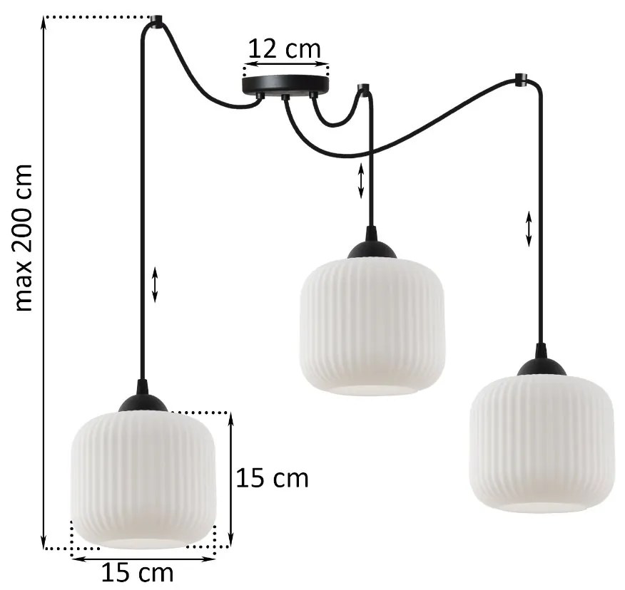 Závesné svietidlo Riffle Spider, 3x biele sklenené tienidlo, b
