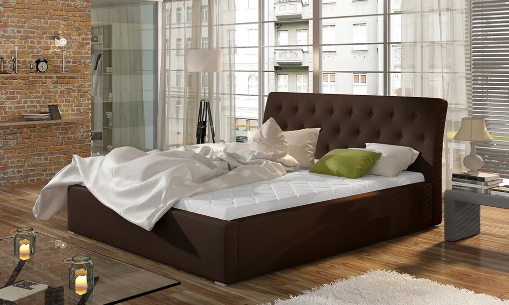 Čalúnená manželská posteľ s roštom Monzo 200 - tmavohnedá (Soft 66)