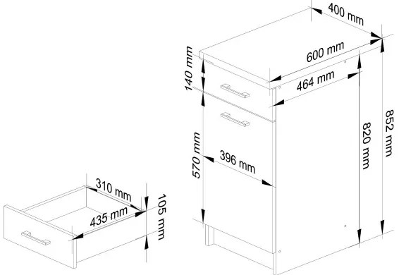 Spodná kuchynská skrinka s doskou OLIWIA S40 SZ1 biela