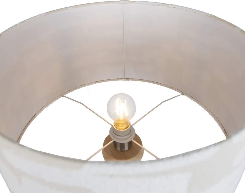 Drevená stojacia lampa s trojnožkou s bielym a béžovým pruhovaným tienidlom 50 cm - Lou