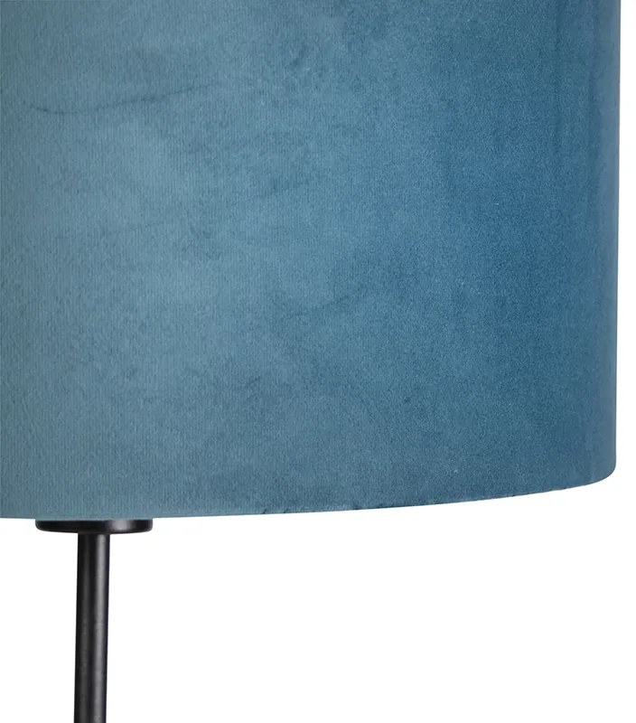 Stojaca lampa čierna s modrým zamatovým tienidlom so zlatom 35 cm - Parte
