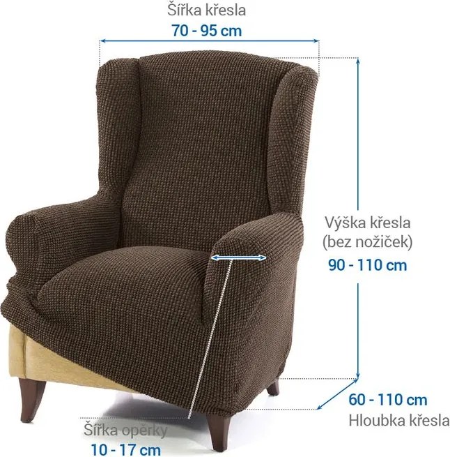 Super strečové poťahy NIAGARA tabaková kreslo ušiak (š. 70 - 95 cm)